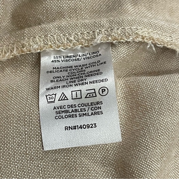 LOFT Linen Blend Wide Leg Pants Women’s Small Petite Beige Natural Elastic Waist - Picture 5 of 9